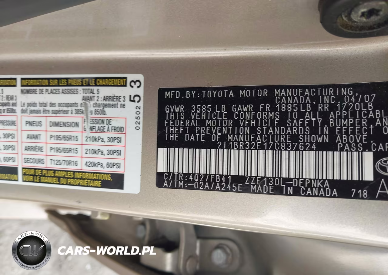 2007 Toyota Corolla Le VIN:2T1BR32E17C837624 - 9