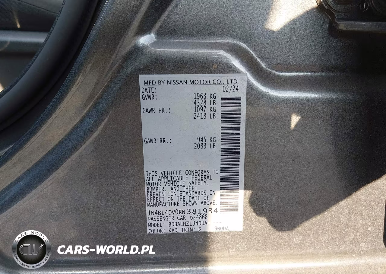 2024 Nissan Altima Sv Fwd VIN:1N4BL4DV0RN381934 - 9