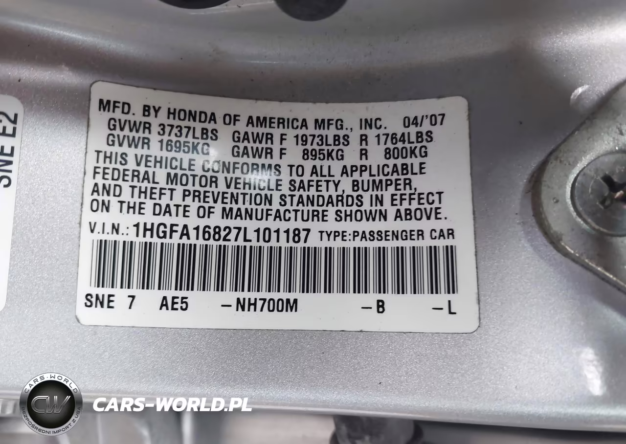 2007 Honda Civic Ex VIN:1HGFA16827L101187 - 9