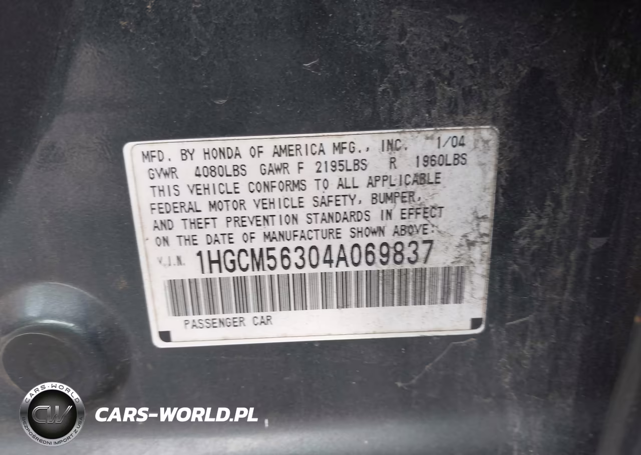 2004 Honda Accord 2.4 Lx VIN:1HGCM56304A069837 - 9