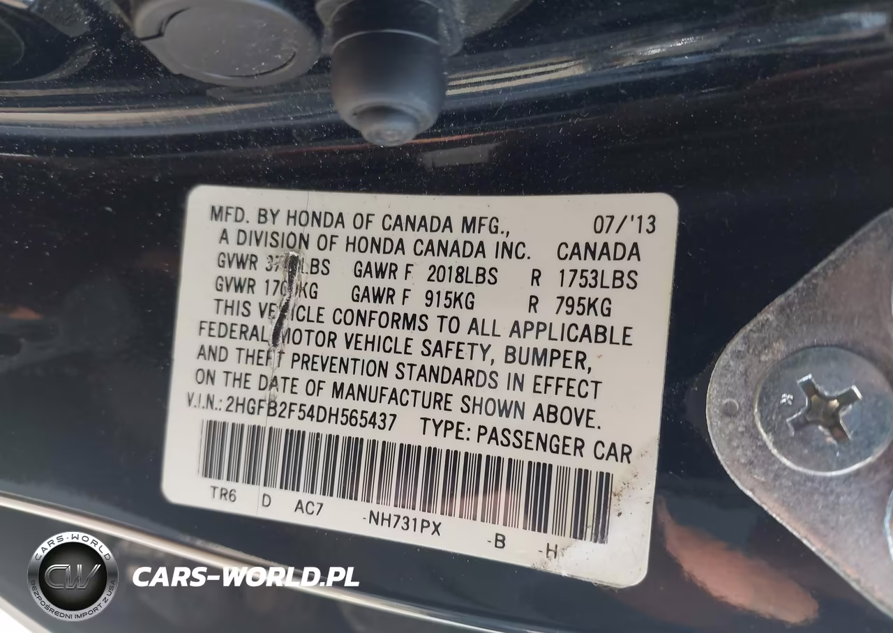 2013 Honda Civic Sdn Lx VIN:2HGFB2F54DH565437 - 9