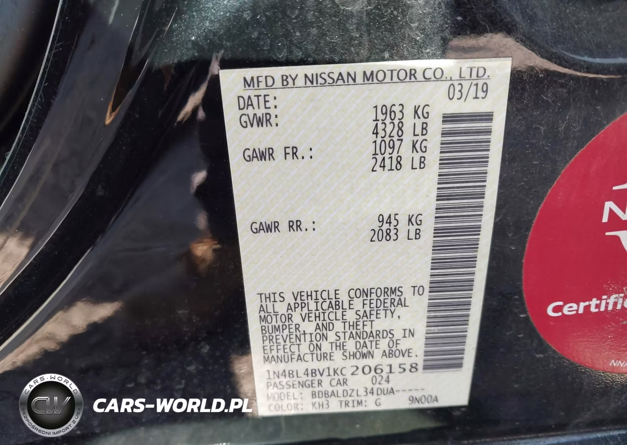 2019 Nissan Altima 2.5 S VIN:1N4BL4BV1KC206158 - 9