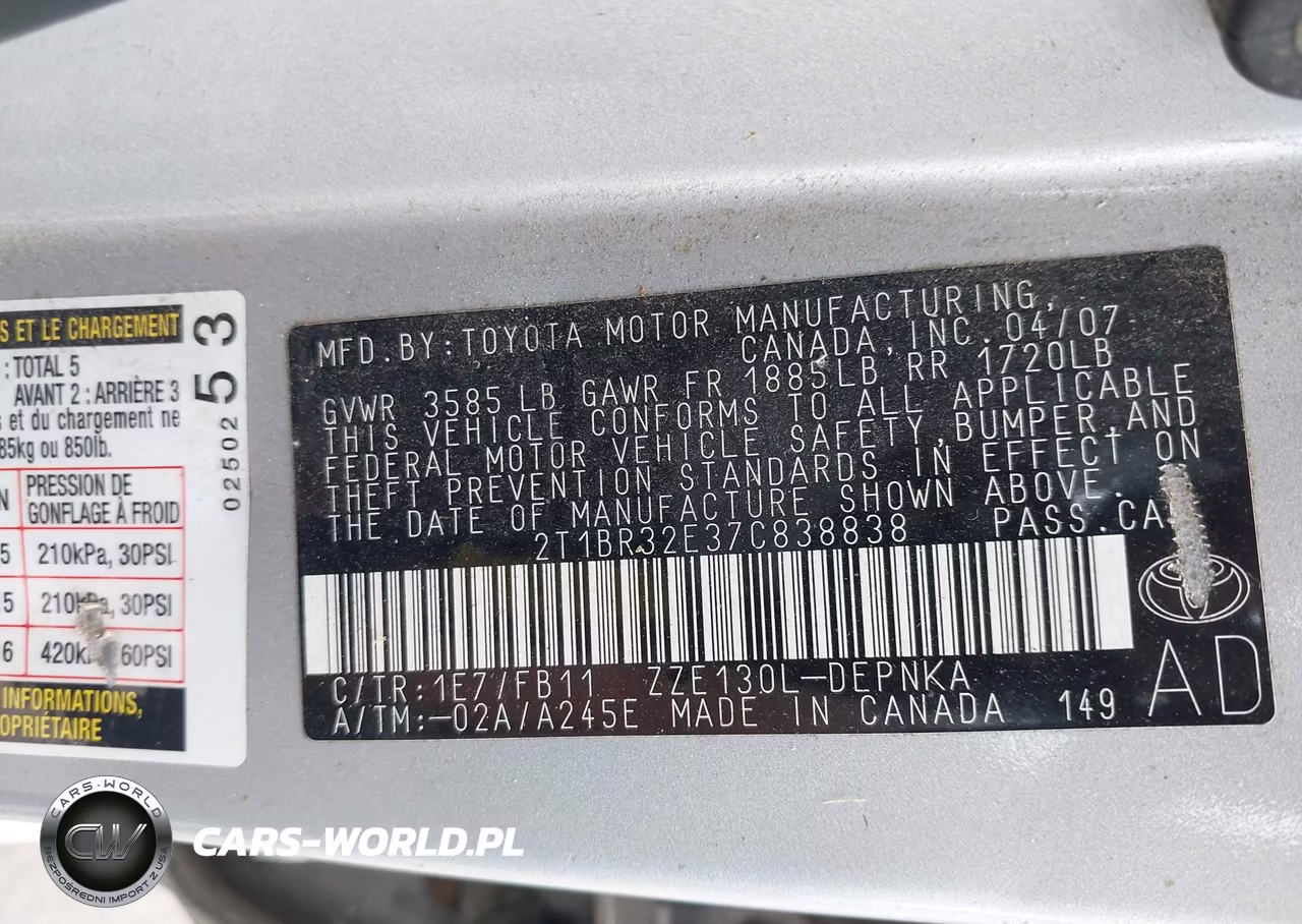 2007 Toyota Corolla Le VIN:2T1BR32E37C838838 - 9