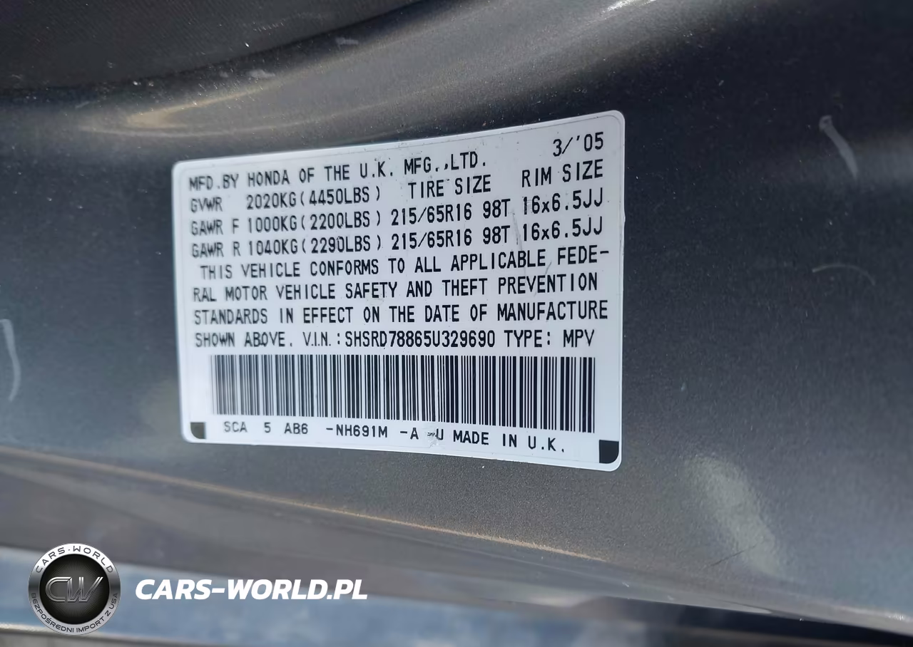 2005 Honda Cr-V Ex VIN:SHSRD78865U329690 - 9