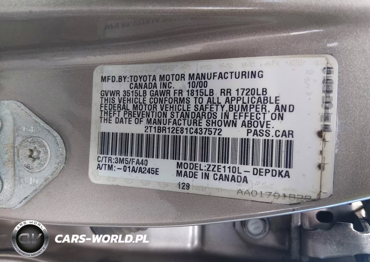 2001 Toyota Corolla Le VIN:2T1BR12E81C437572 - 9