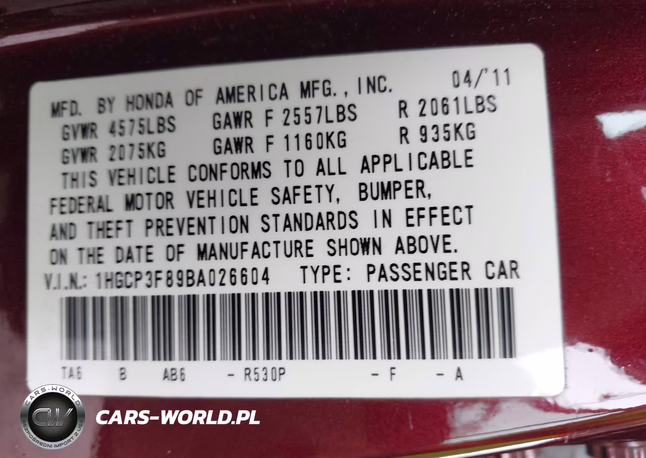 2011 Honda Accord 3.5 Ex-L VIN:1HGCP3F89BA026604 - 9