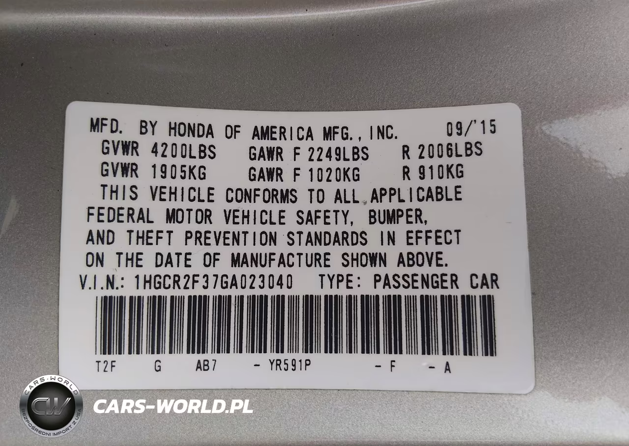 2016 Honda Accord Lx VIN:1HGCR2F37GA023040 - 9