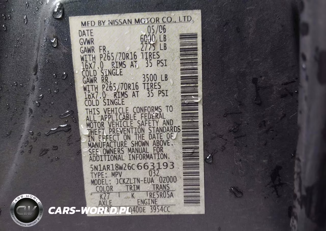 2006 Nissan Pathfinder Se VIN:5N1AR18W26C663193 - 9