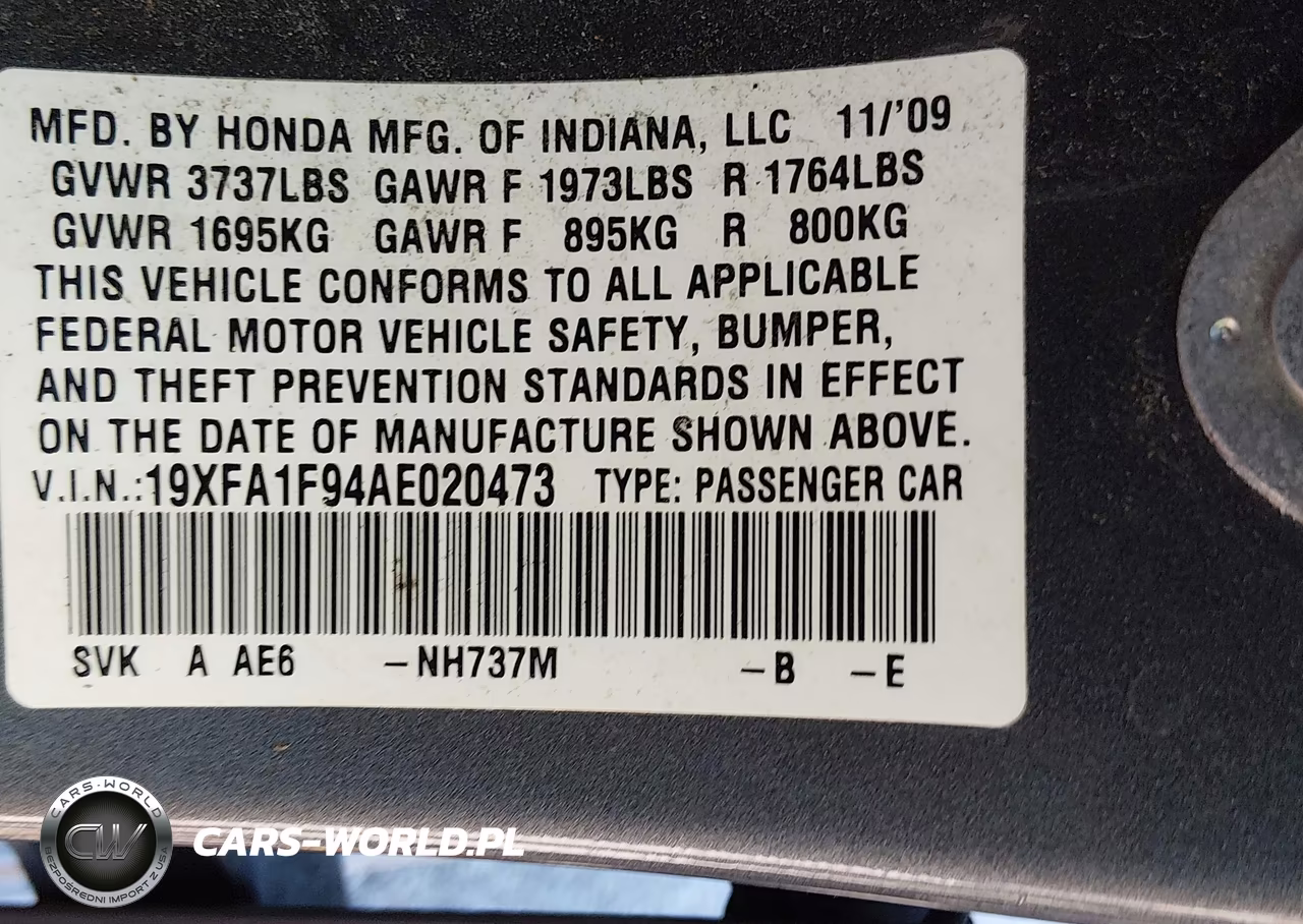 2010 Honda Civic Ex-L VIN:19XFA1F94AE020473 - 9