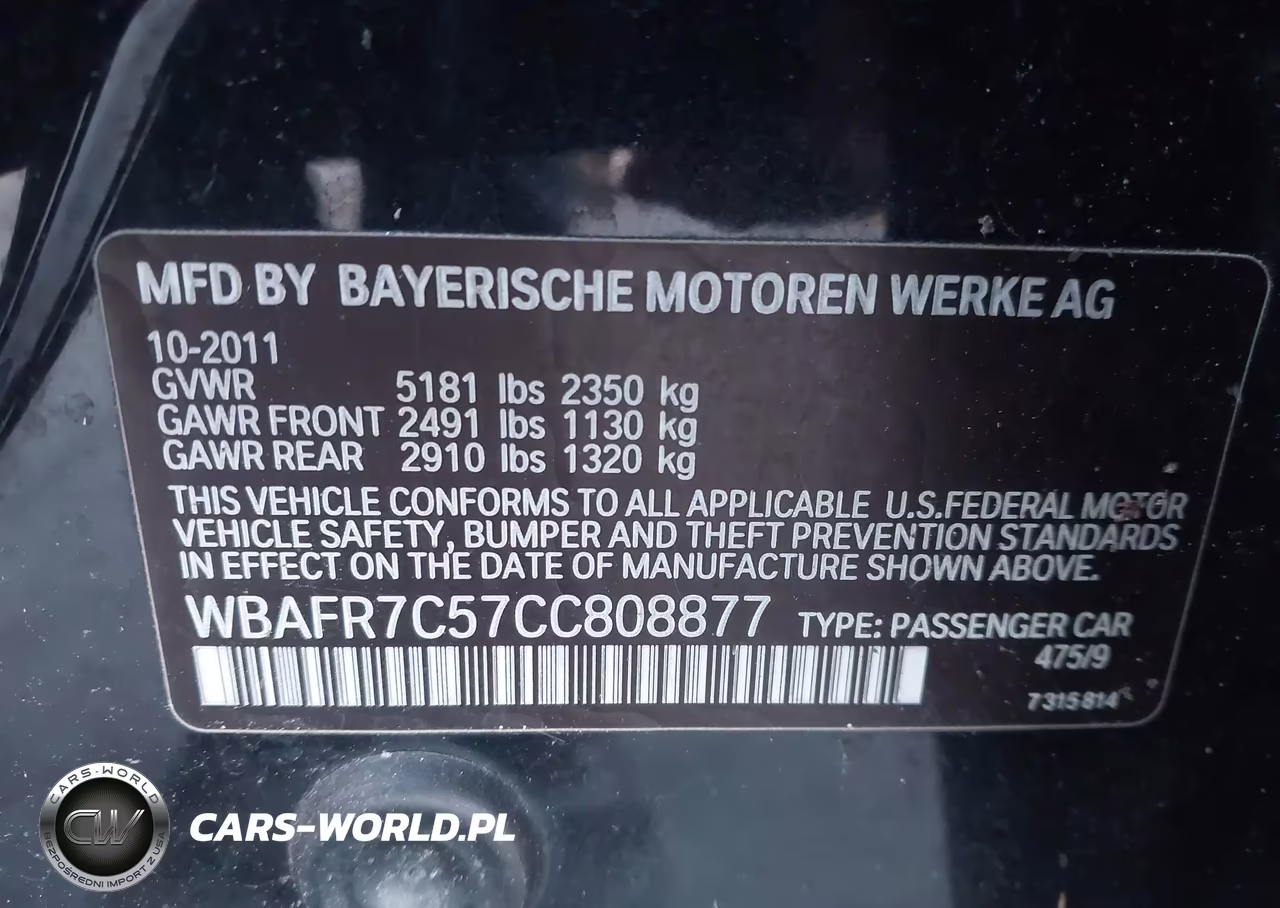 2012 BMW 535I VIN:WBAFR7C57CC808877 - 9