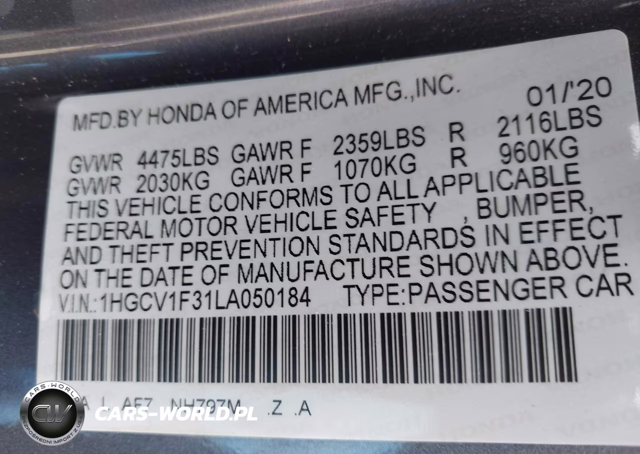 2020 Honda Accord Sport VIN:1HGCV1F31LA050184 - 9