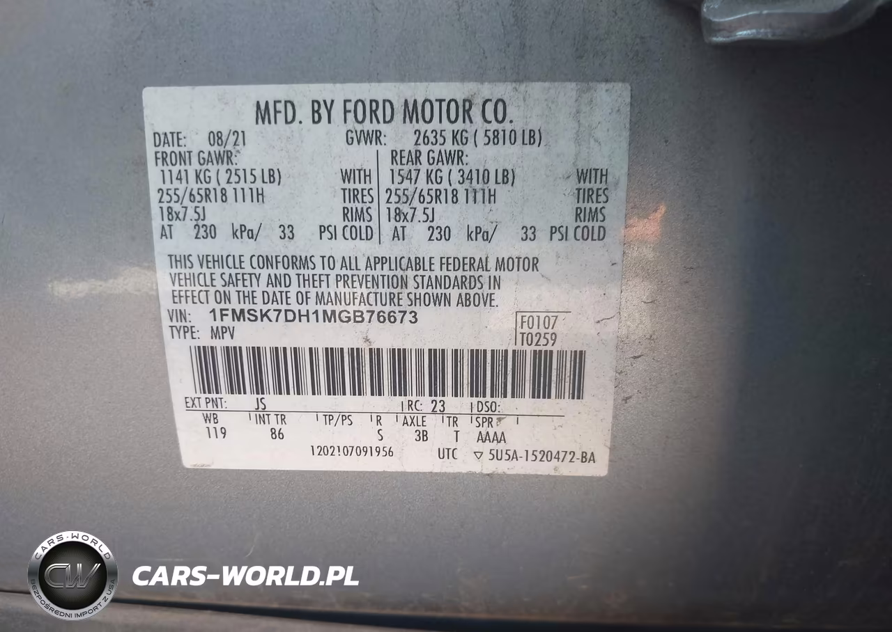 2021 Ford Explorer Xlt VIN:1FMSK7DH1MGB76673 - 9