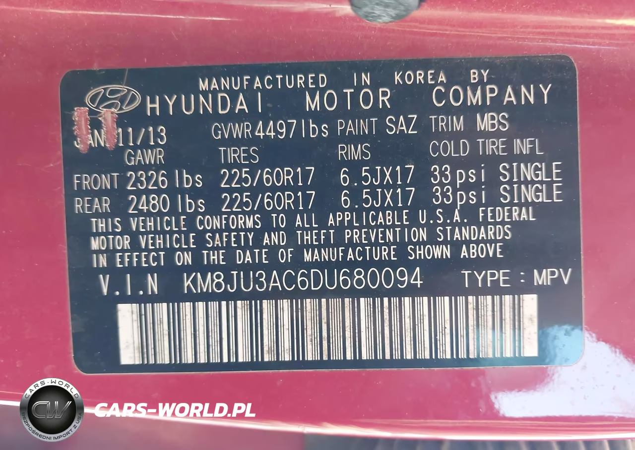 2013 Hyundai Tucson Gls VIN:KM8JU3AC6DU680094 - 9