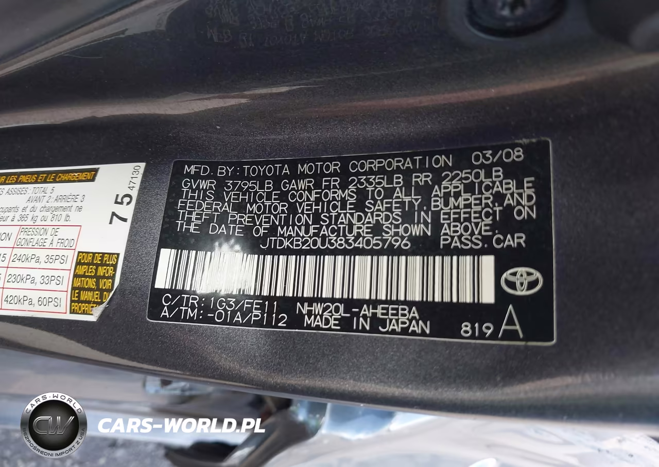2008 Toyota Prius VIN:JTDKB20U383405796 - 9