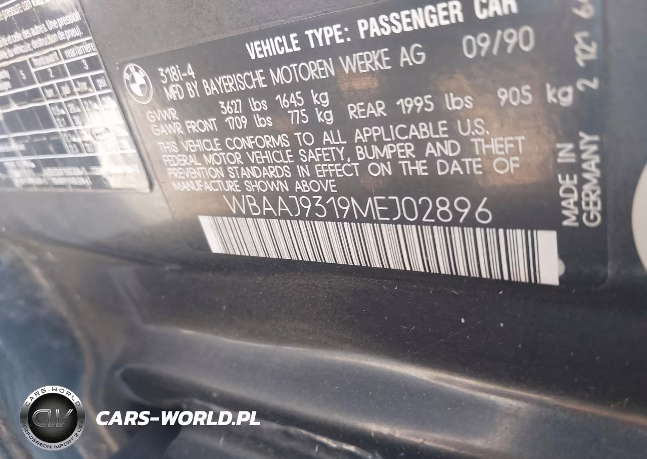 1991 BMW 318 I VIN:WBAAJ9319MEJ02896 - 9