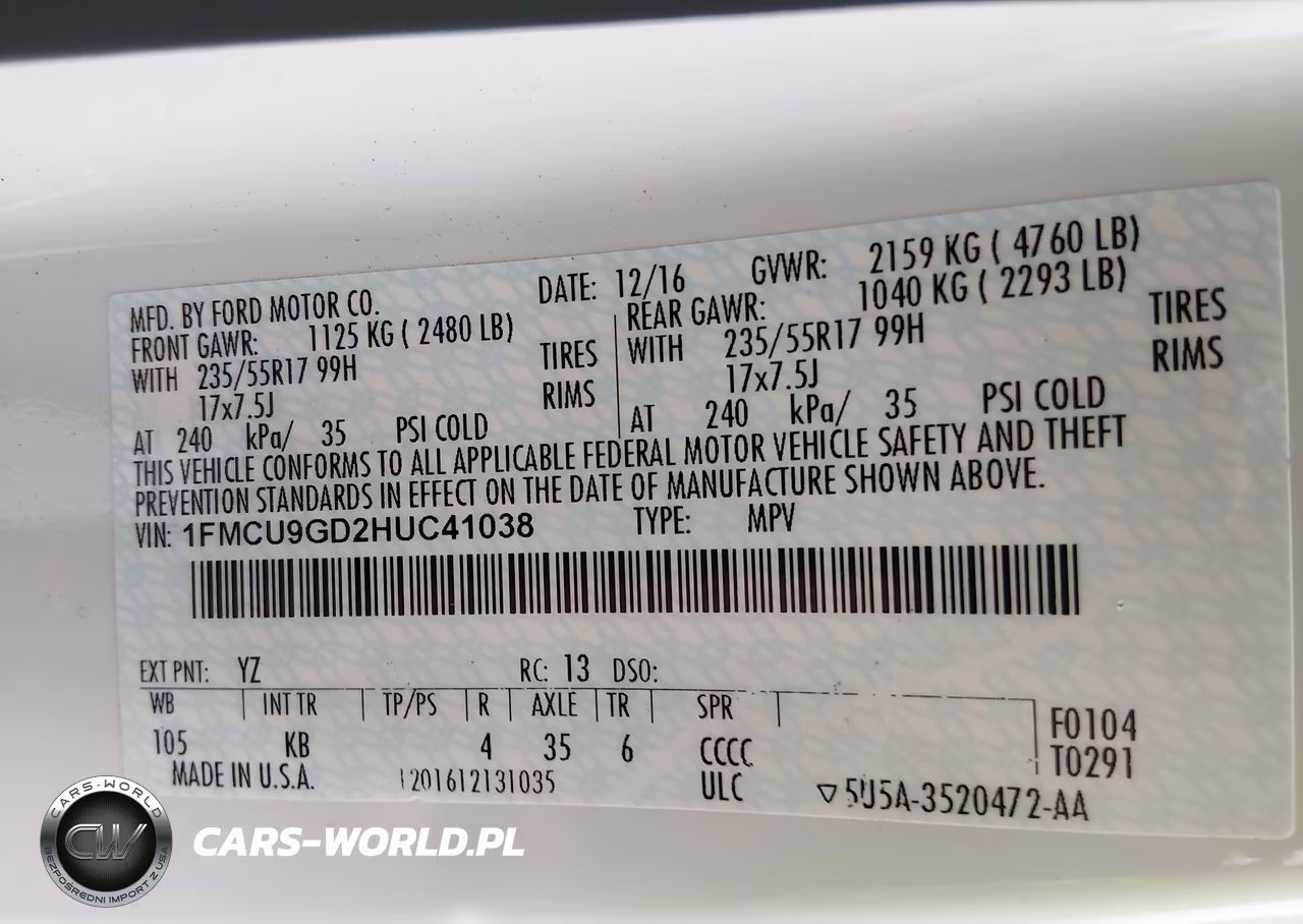 2017 Ford Escape Se VIN:1FMCU9GD2HUC41038 - 9