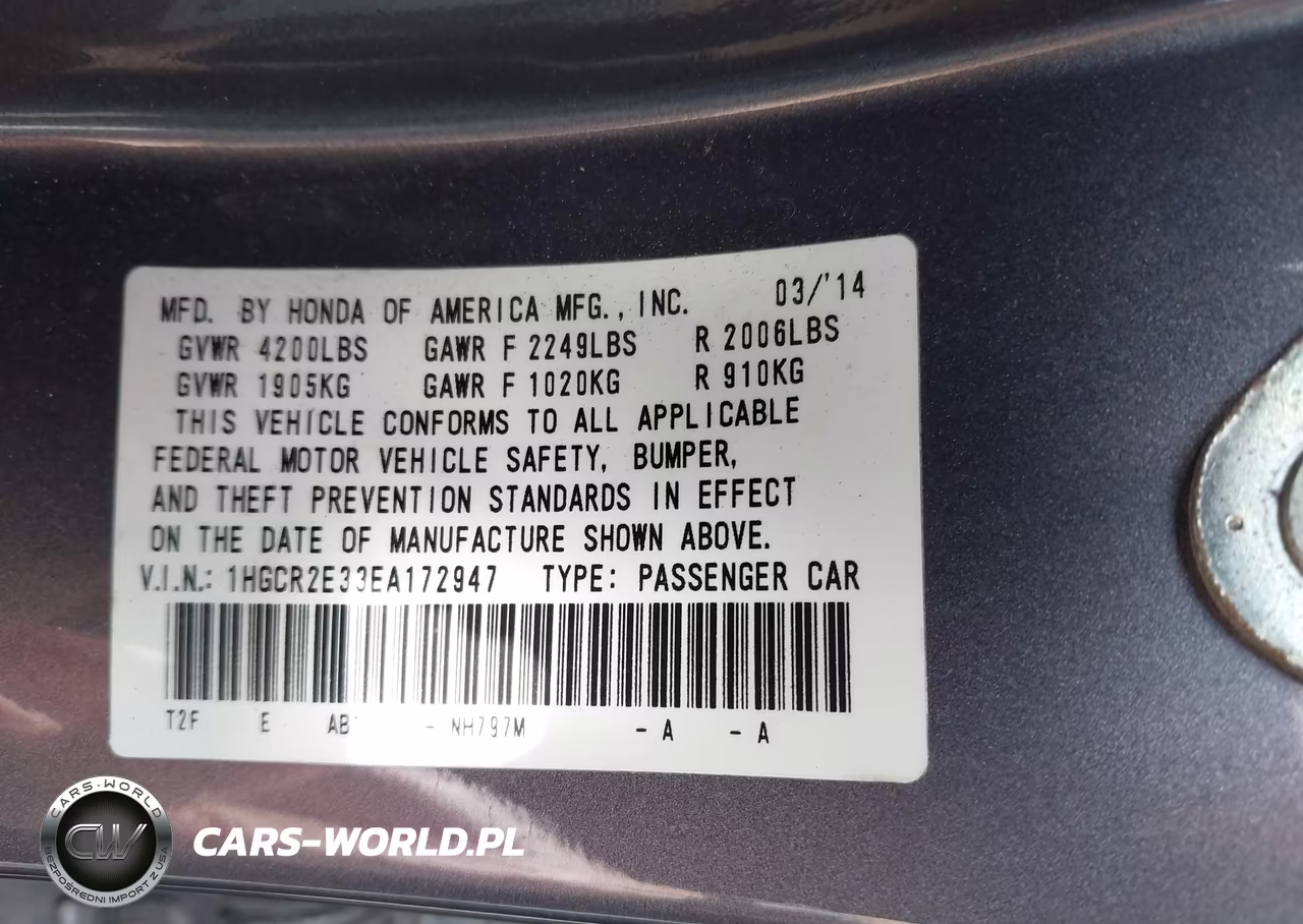 2014 Honda Accord Lx VIN:1HGCR2E33EA172947 - 9