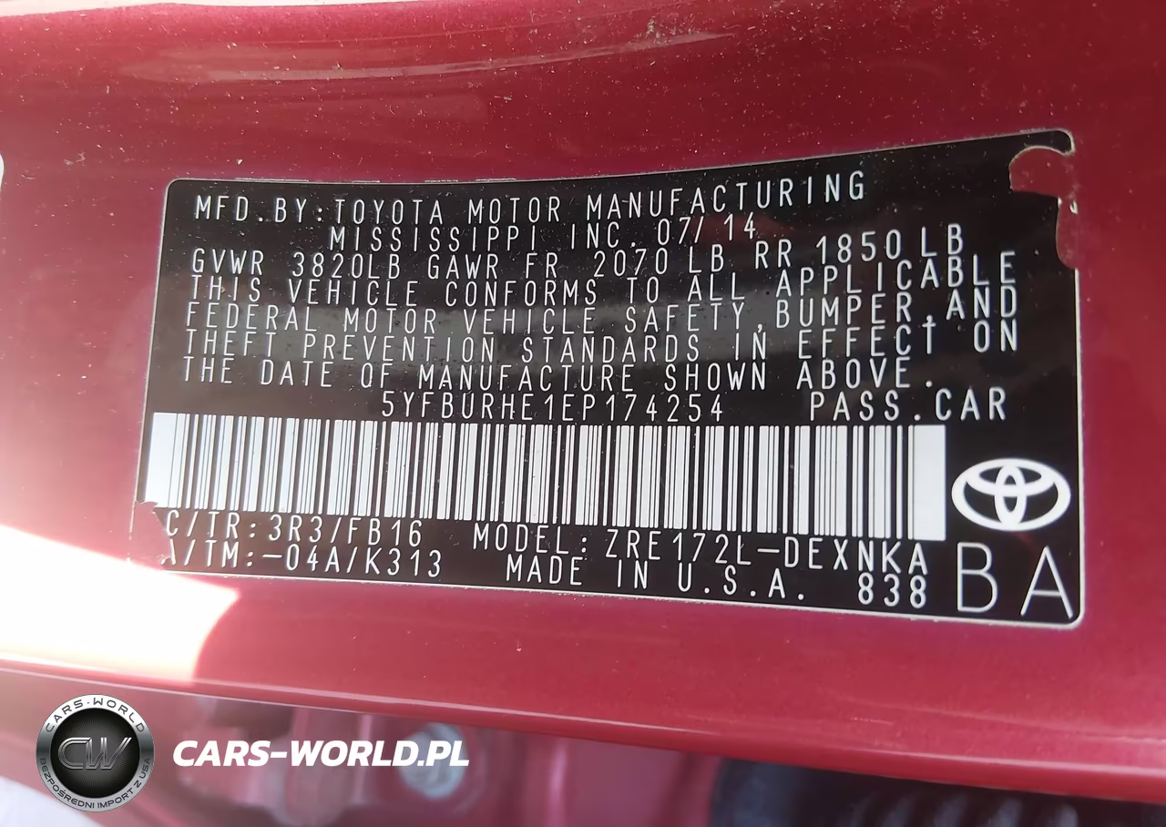 2014 Toyota Corolla Le Plus VIN:5YFBURHE1EP174254 - 9