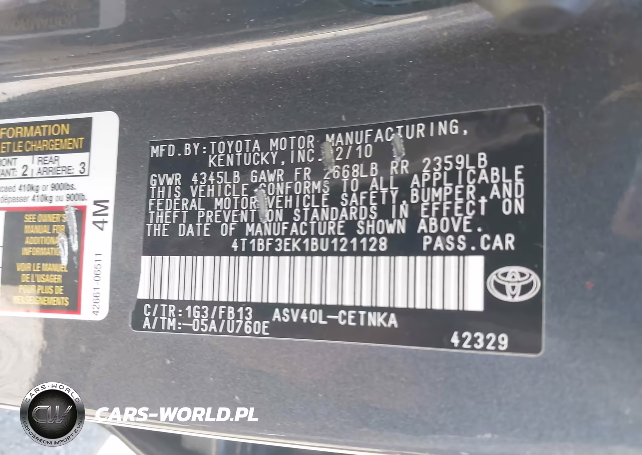 2011 Toyota Camry Le VIN:4T1BF3EK1BU121128 - 9