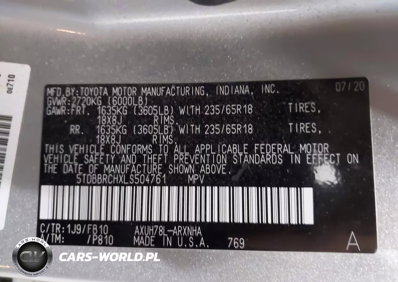 2020 Toyota Highlander Hybrid Le VIN:5TDBBRCHXLS504761 - 9