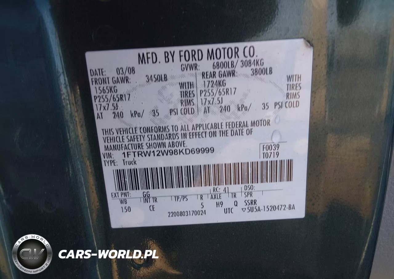 2008 Ford F-150 VIN:1FTRW12W98KD69999 - 9