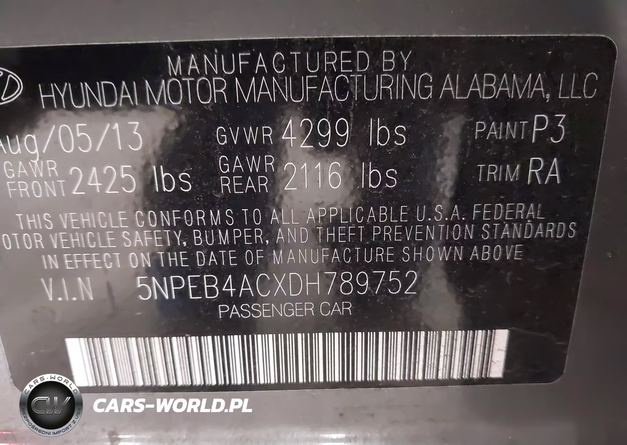2013 Hyundai Sonata Gls VIN:5NPEB4ACXDH789752 - 9