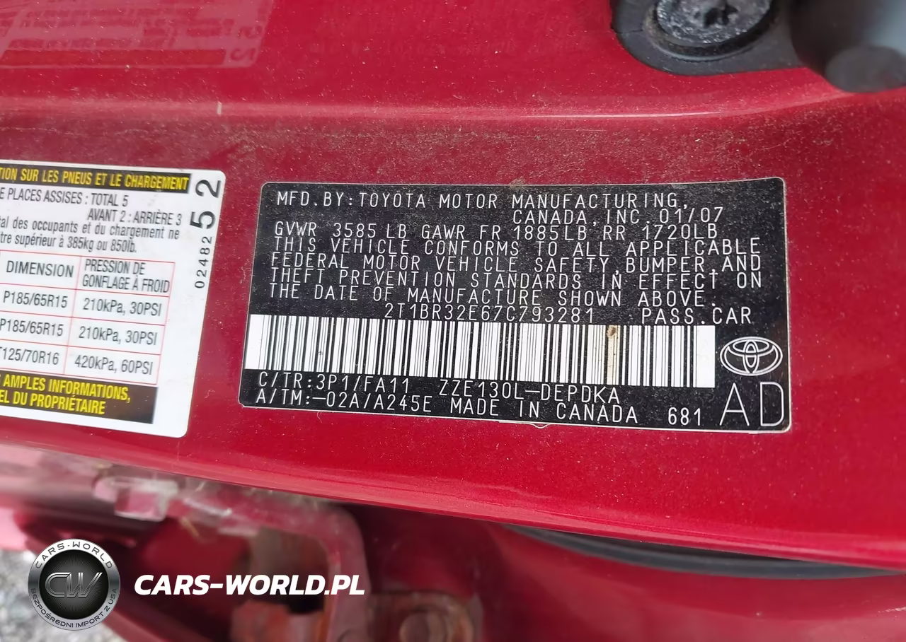 2007 Toyota Corolla Ce VIN:2T1BR32E67C793281 - 9