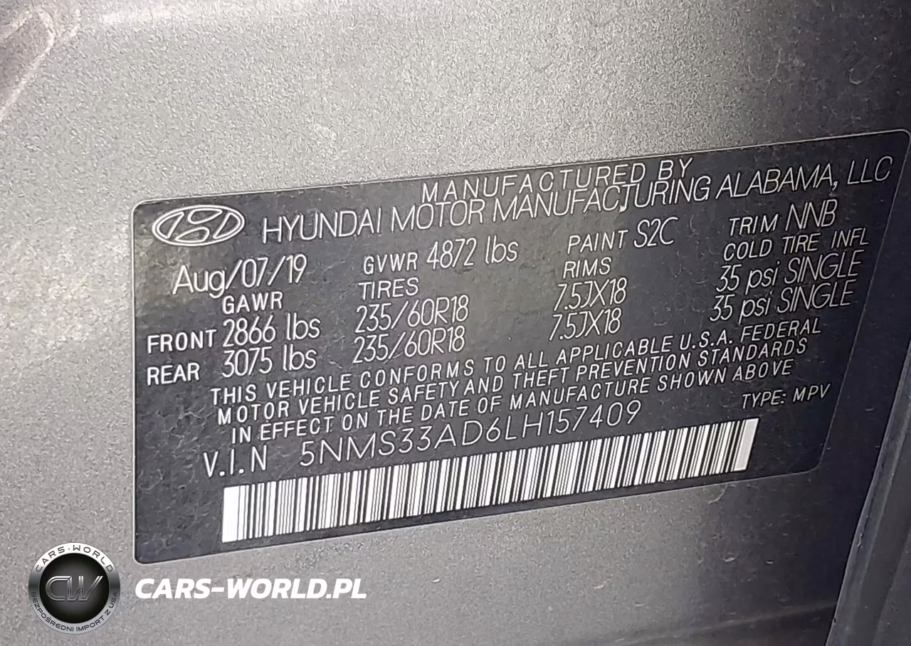 2020 Hyundai Santa Fe Sel VIN:5NMS33AD6LH157409 - 9