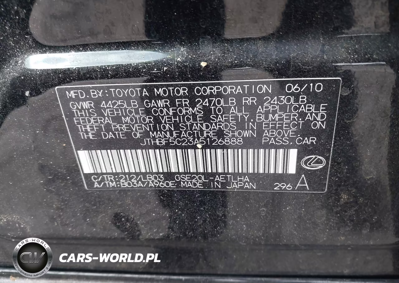 2010 Lexus Is 250 VIN:JTHBF5C23A5126888 - 9