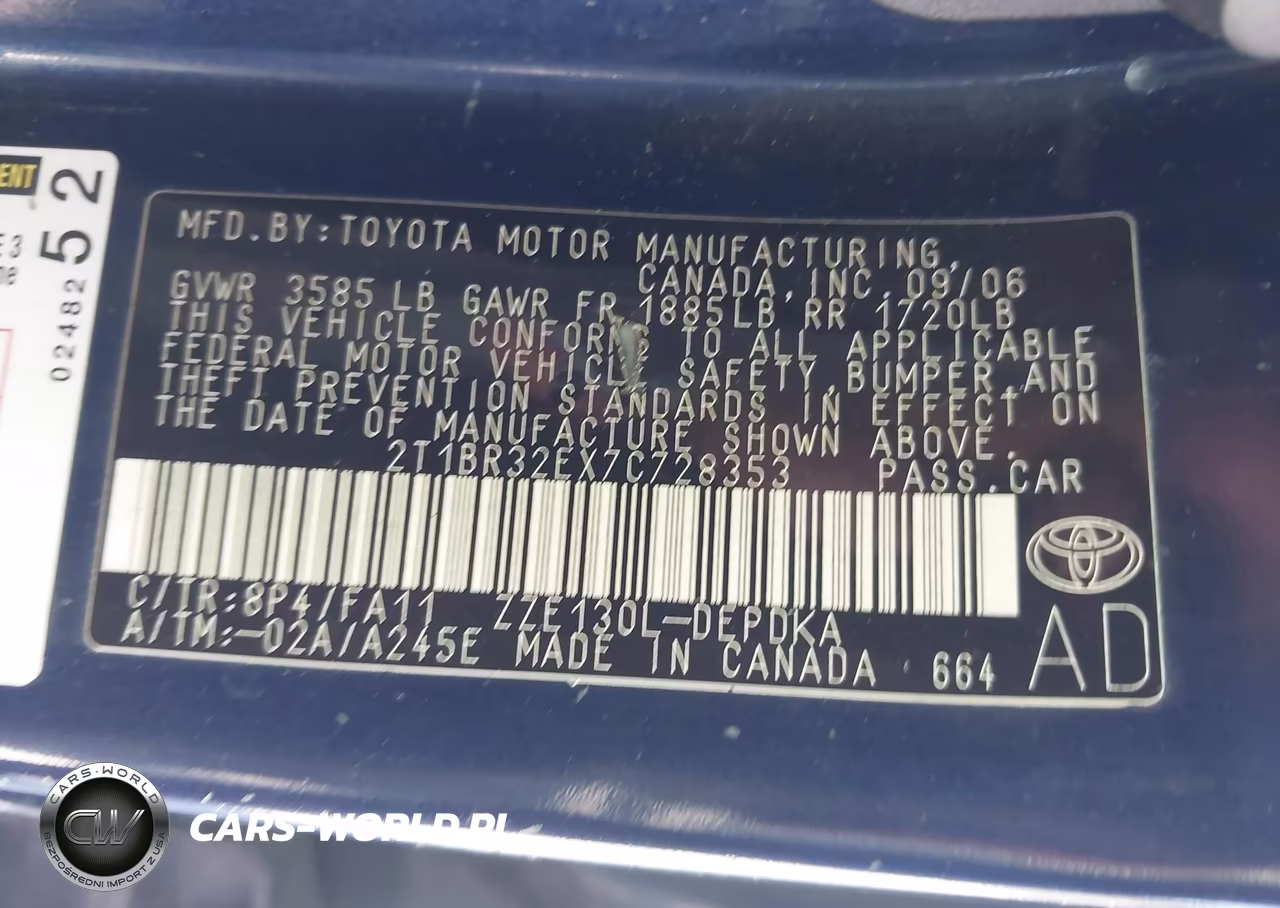 2007 Toyota Corolla Ce VIN:2T1BR32EX7C728353 - 9