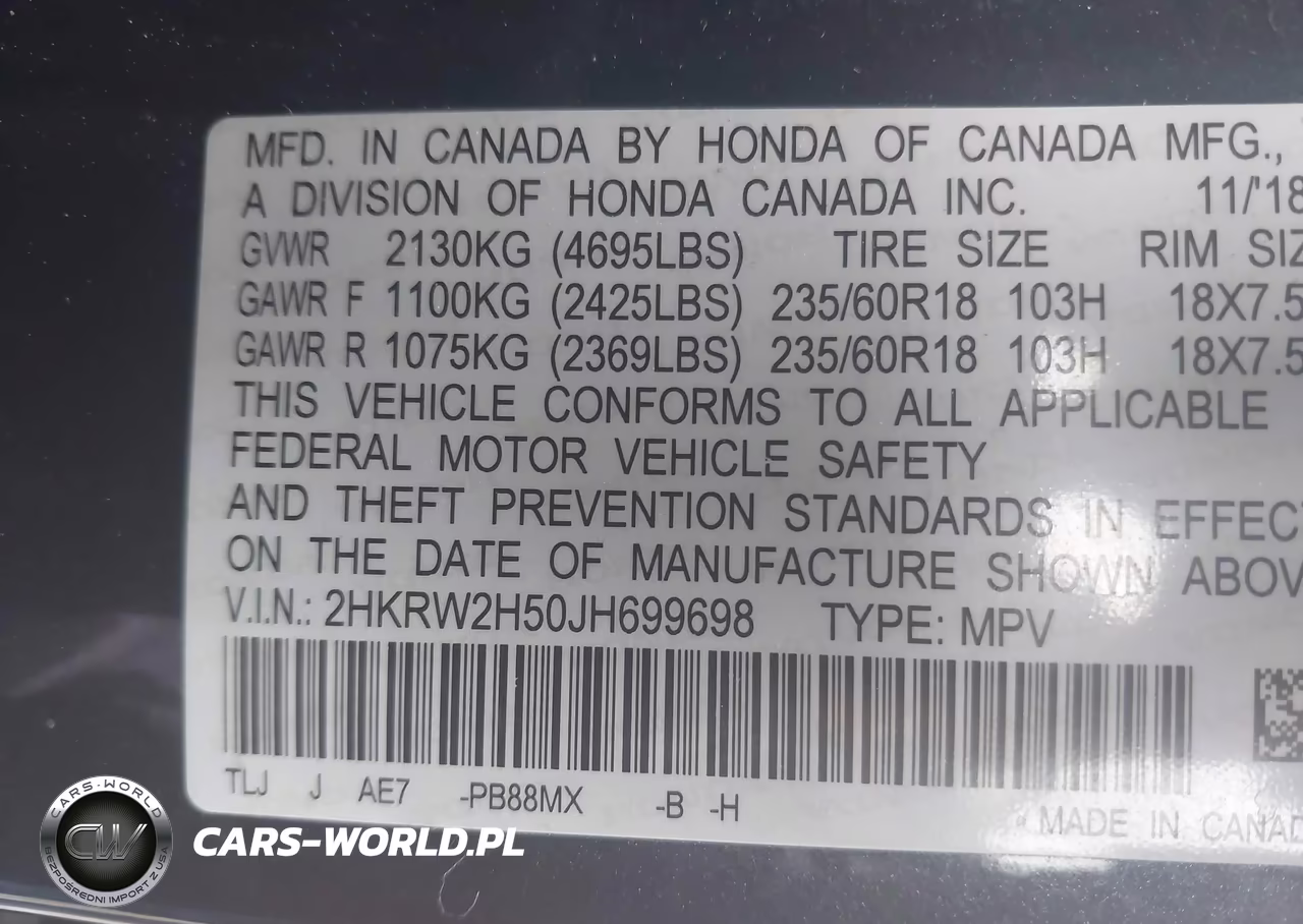 2018 Honda Cr-V Ex VIN:2HKRW2H50JH699698 - 9