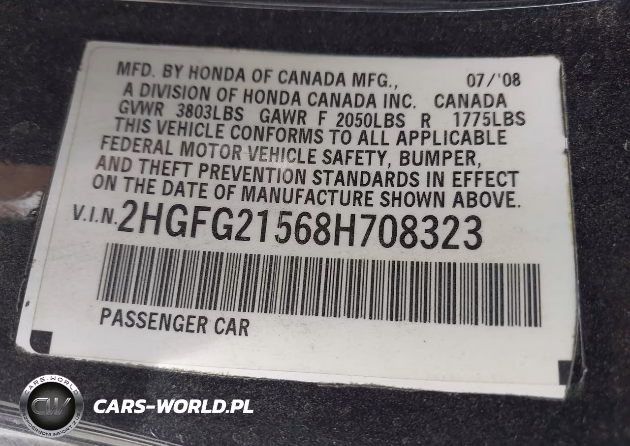 2008 Honda Civic Si VIN:2HGFG21568H708323 - 9
