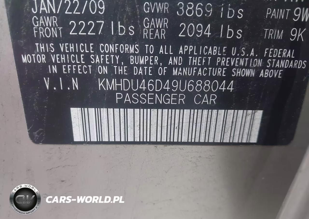 2009 Hyundai Elantra Gls VIN:KMHDU46D49U688044 - 9