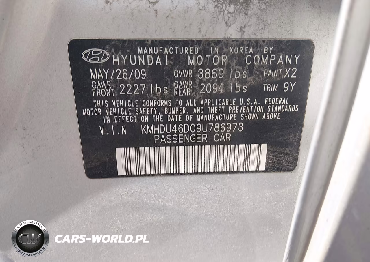 2009 Hyundai Elantra Gls VIN:KMHDU46D09U786973 - 9