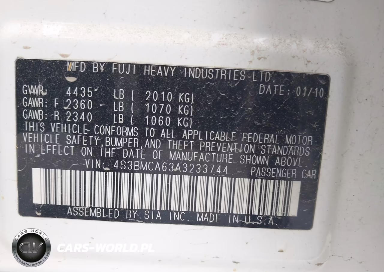 2010 Subaru Legacy 2.5I VIN:4S3BMCA63A3233744 - 9