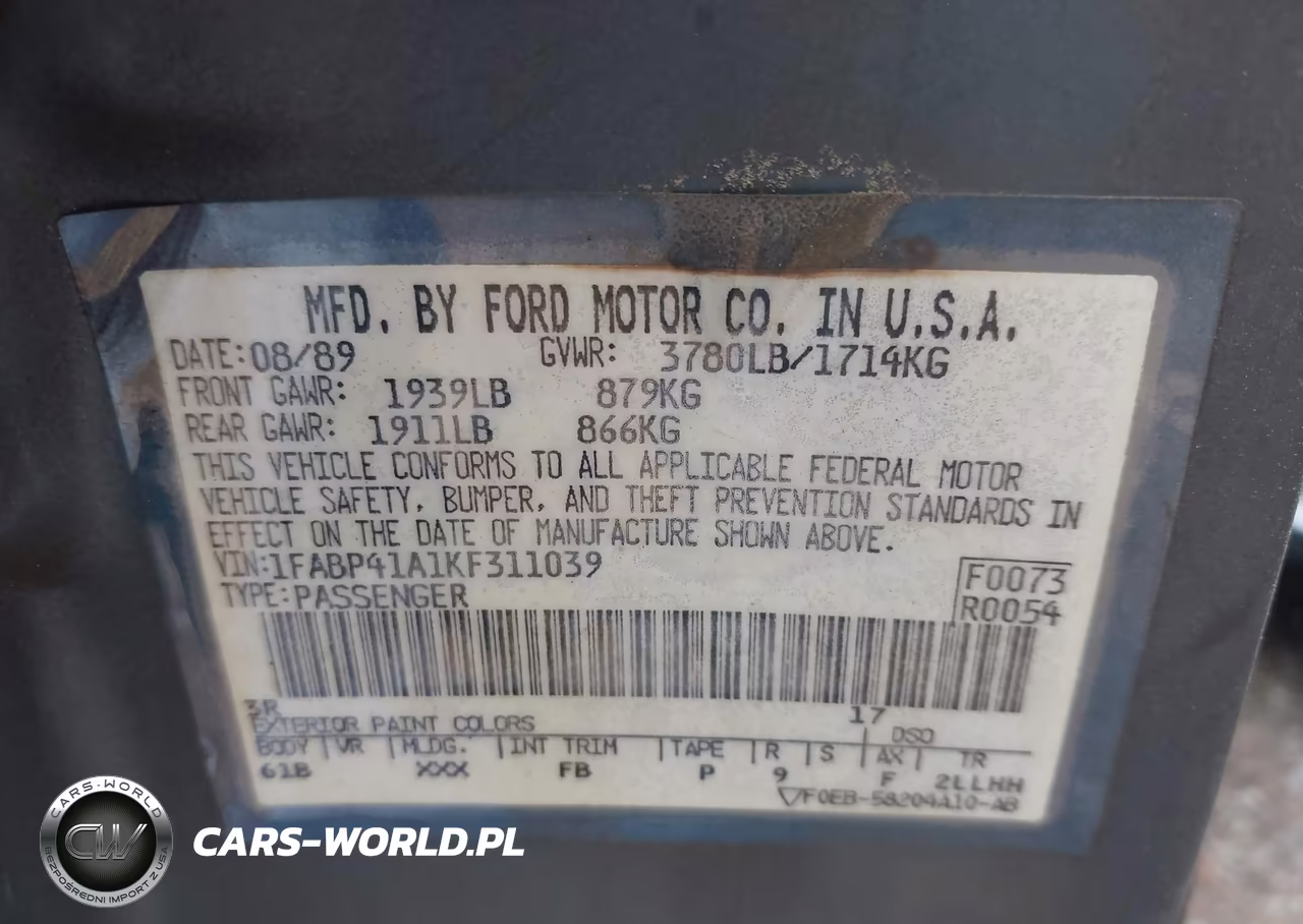 1989 Ford Mustang Lx VIN:1FABP41A1KF311039 - 9