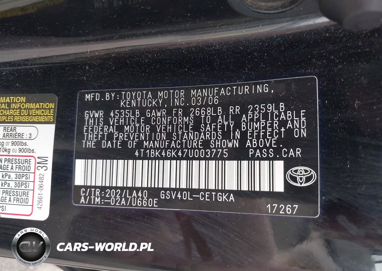 2007 Toyota Camry Xle V6 VIN:4T1BK46K47U003775 - 9