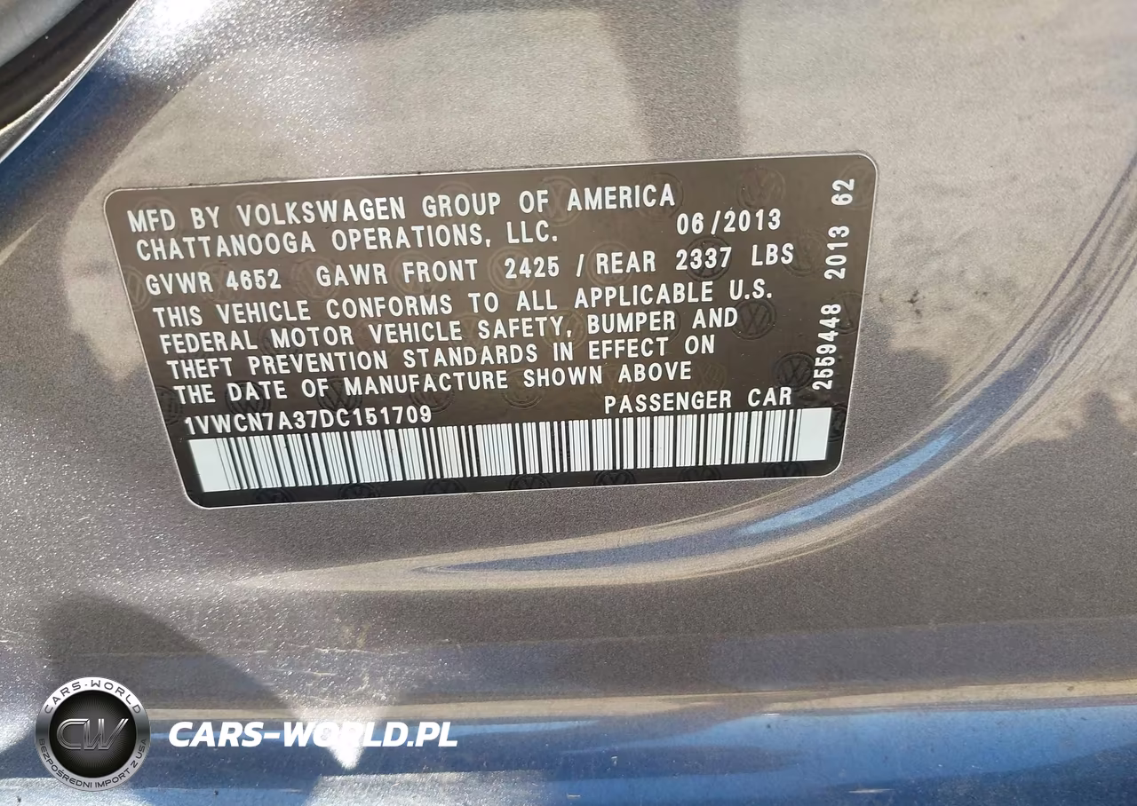 2013 Volkswagen Passat 2.0L Tdi Sel Premium VIN:1VWCN7A37DC151709 - 9