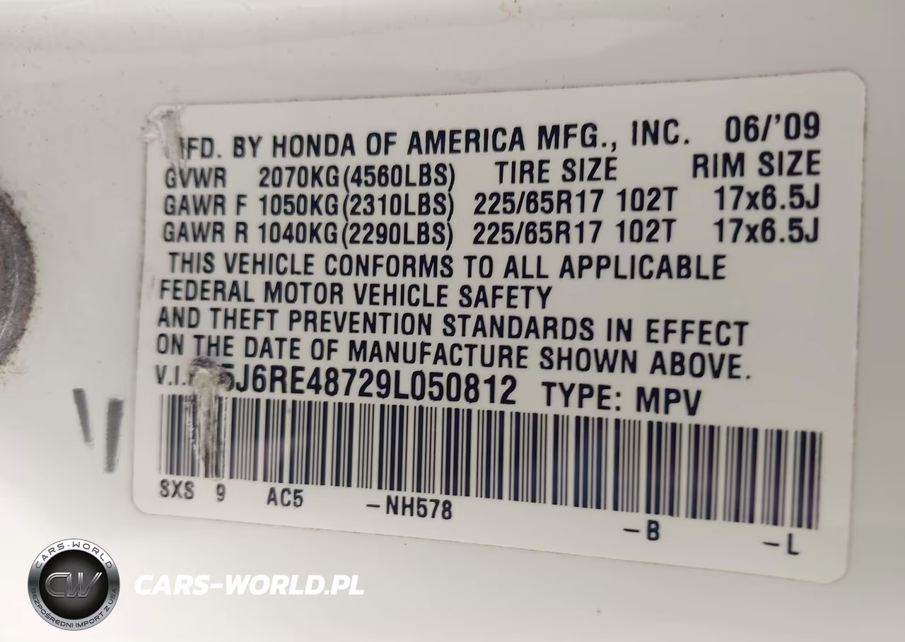 2009 Honda Cr-V Ex-L VIN:5J6RE48729L050812 - 9