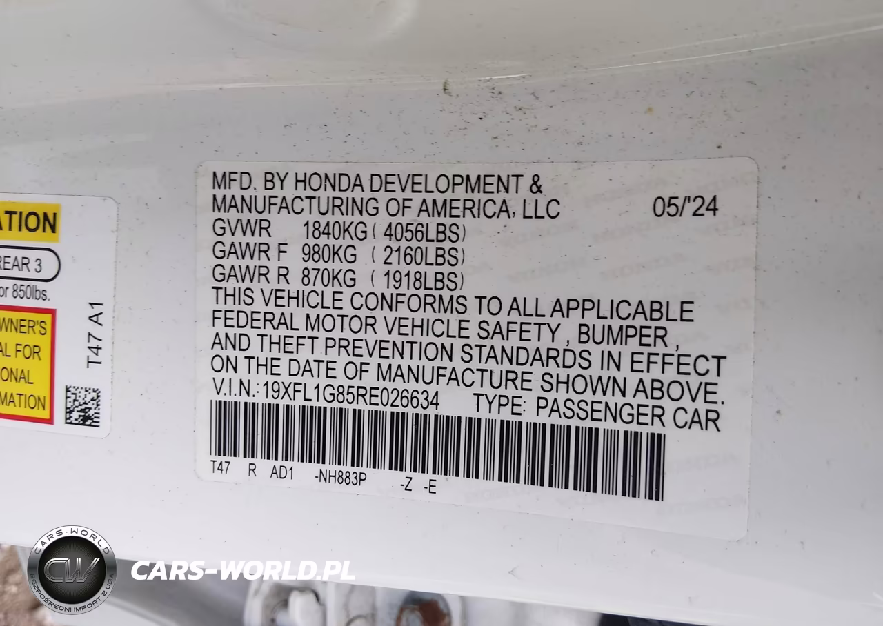 2024 Honda Civic Sport Touring VIN:19XFL1G85RE026634 - 9