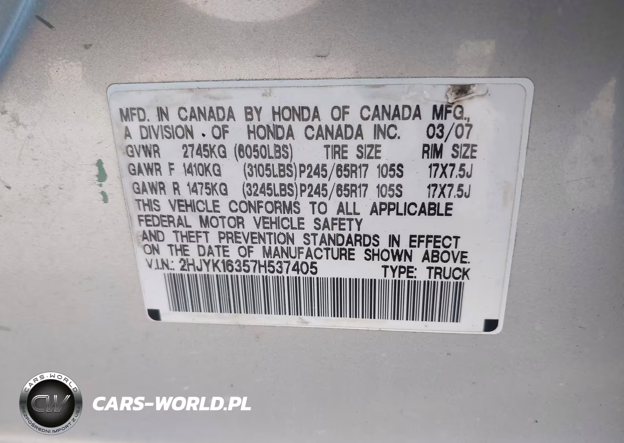 2007 Honda Ridgeline Rtx VIN:2HJYK16357H537405 - 9