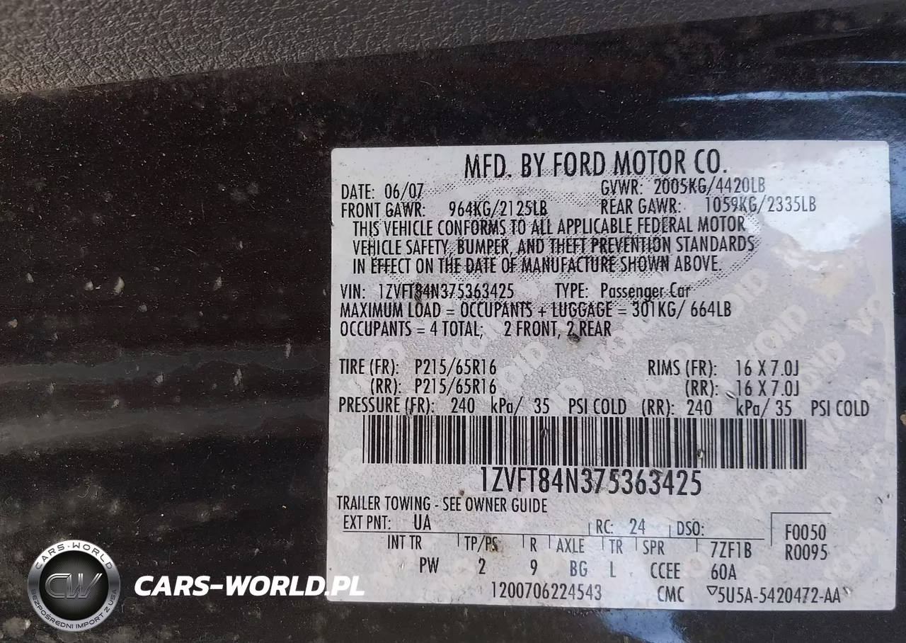 2007 Ford Mustang V6 Deluxe-V6 Premium VIN:1ZVFT84N375363425 - 9