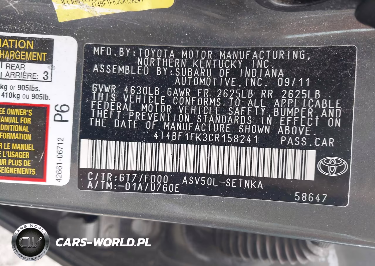 2012 Toyota Camry Le VIN:4T4BF1FK3CR158241 - 9