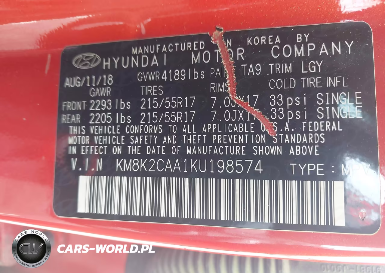 2019 HYUNDAI KONA SEL VIN:KM8K2CAA1KU198574 - 9