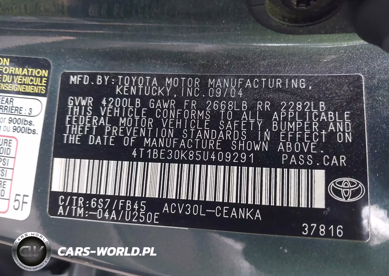 2005 Toyota Camry Le VIN:4T1BE30K85U409291 - 9