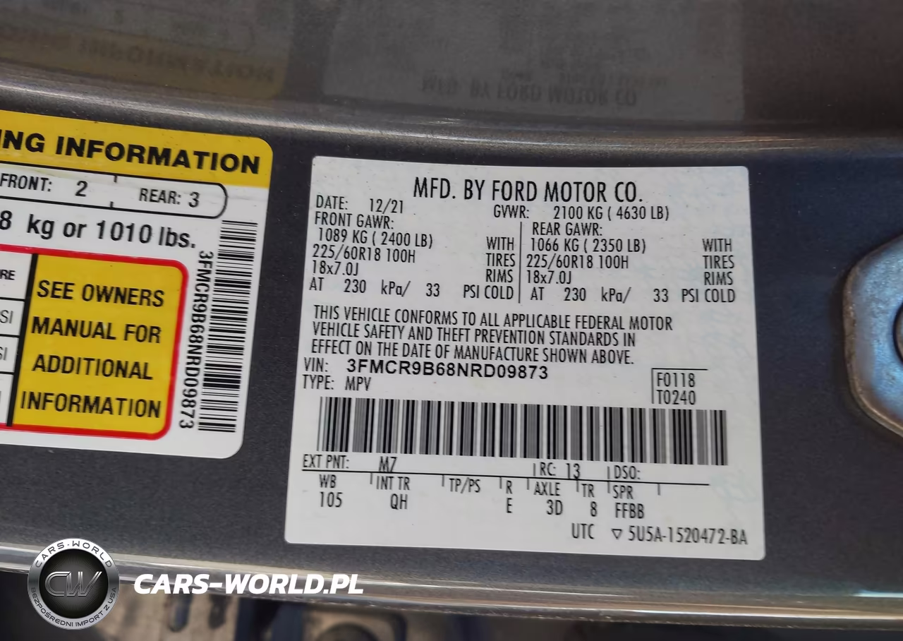 2022 Ford Bronco Sport Big Bend VIN:3FMCR9B68NRD09873 - 9
