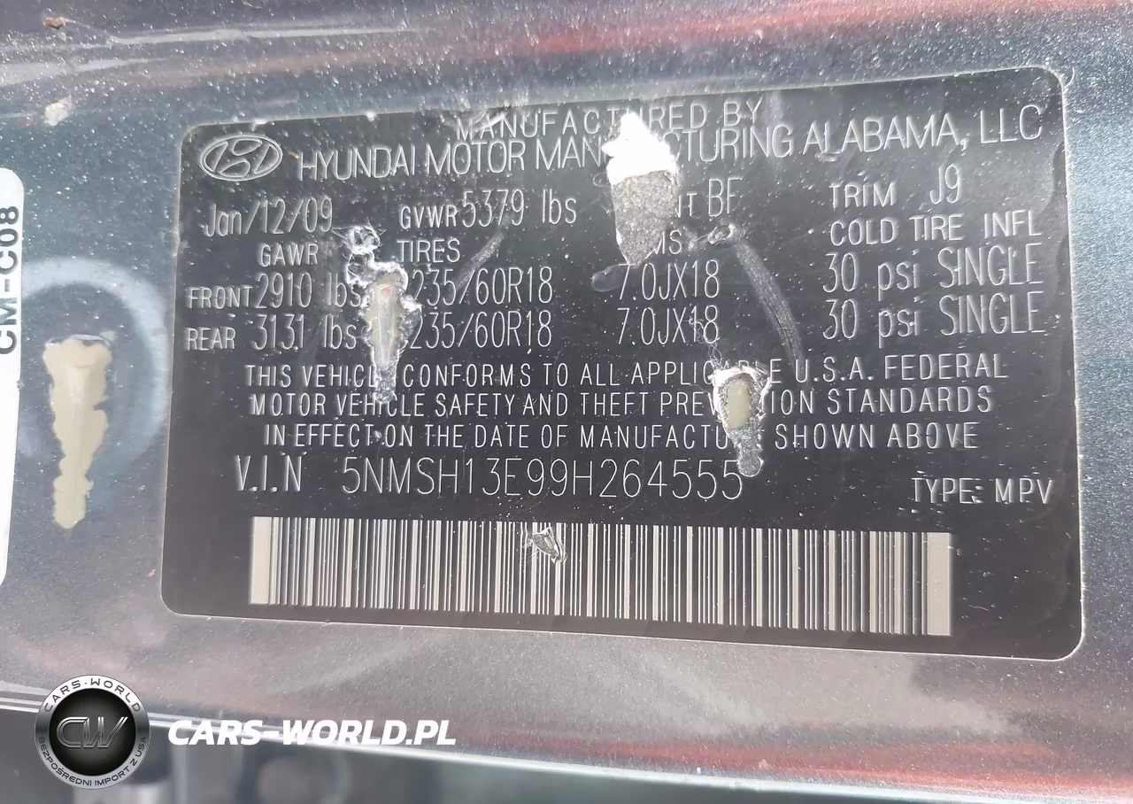2009 Hyundai Santa Fe Limited VIN:5NMSH13E99H264555 - 9