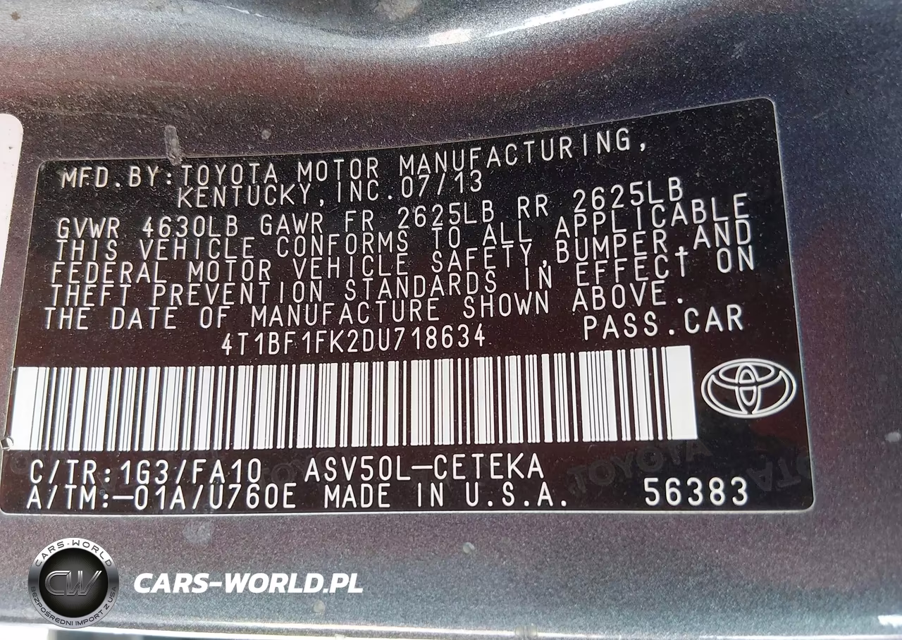 2013 Toyota Camry L VIN:4T1BF1FK2DU718634 - 9