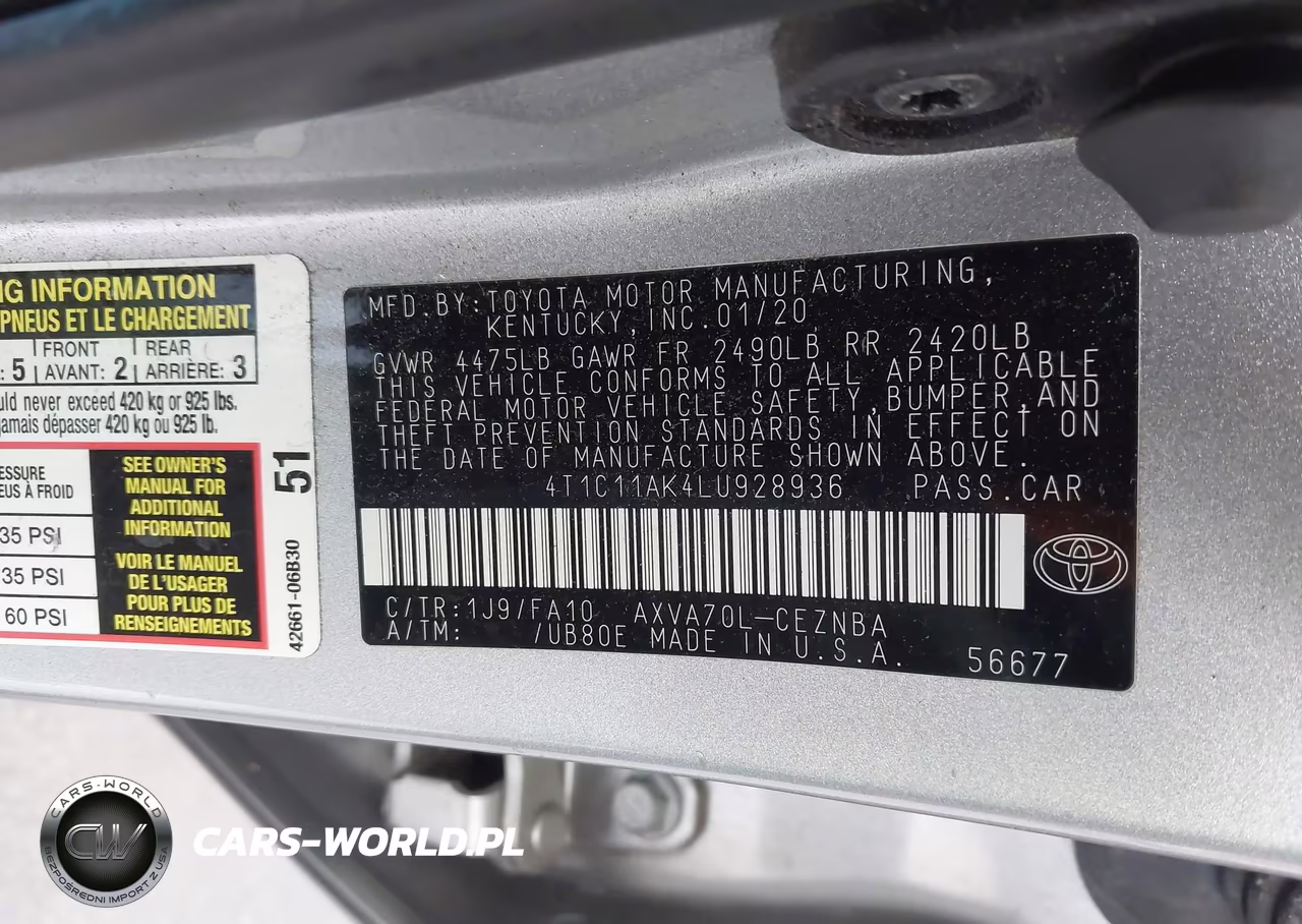 2020 Toyota Camry Le VIN:4T1C11AK4LU928936 - 9