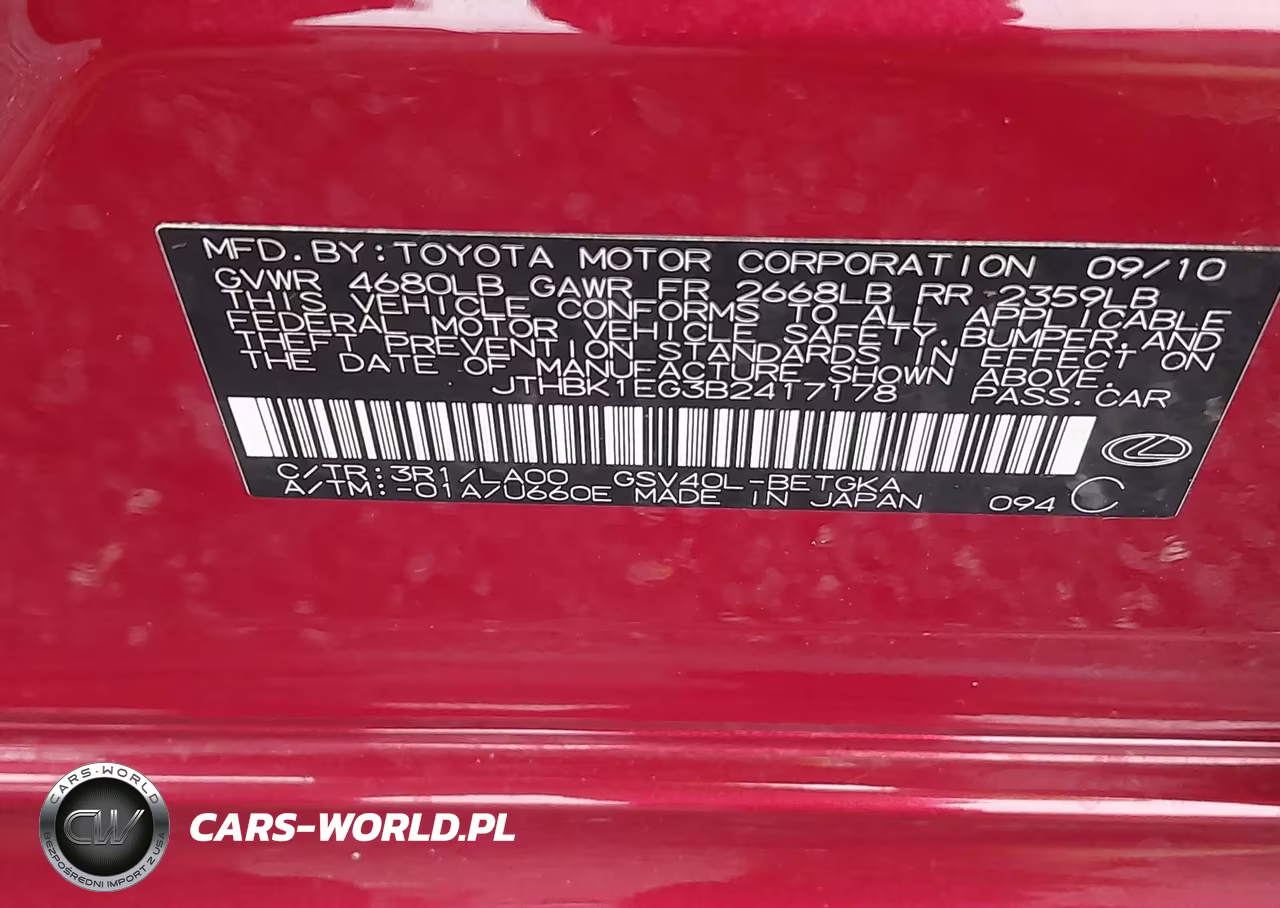 2011 Lexus Es 350 VIN:JTHBK1EG3B2417178 - 9